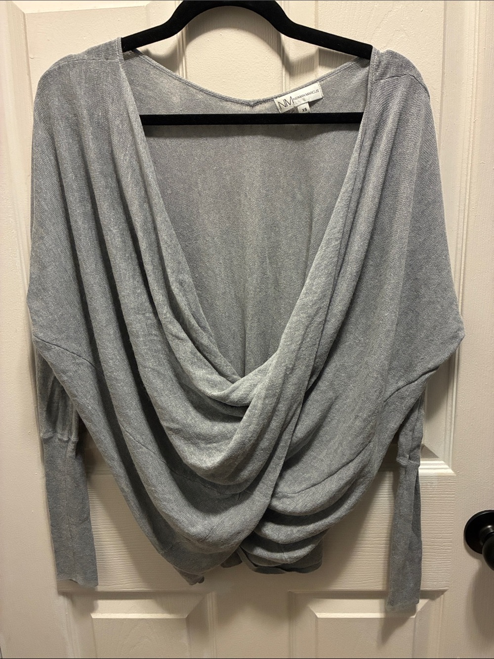Neiman Marcus Light Gray Draped Cowl Neck Sweater